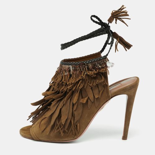 Aquazzura Olive Green Suede Tassel Ankle Tie Sandals Size 39 - Aquazzura - Modalova