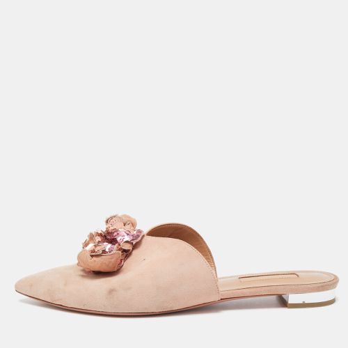 Aquazzura Blush Beige Suede Sequin Embellished Pointed Toe Mules Size 38 - Aquazzura - Modalova