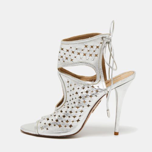 Aquazzura Silver Leather Laser Cut Sexy Thing Ankle Tie Sandals Size 39 - Aquazzura - Modalova