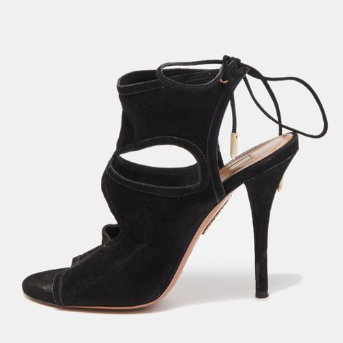 Aquazzura Black Suede Tie Up Strap Sandals Size 37 - Aquazzura - Modalova