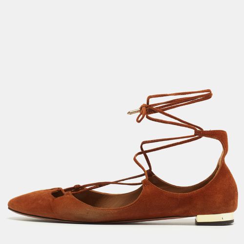 Aquazzura Brown Suede Dancer Ankle Wrap Ballet Flats Size 39 - Aquazzura - Modalova