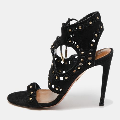 Aquazzura Black Studded Suede Rebel Cutout Ankle Wrap Sandals Size 38 - Aquazzura - Modalova