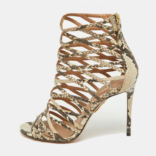 Aquazzura Beige/Brown Python Embossed Leather Knockout Sandals Size 37.5 - Aquazzura - Modalova