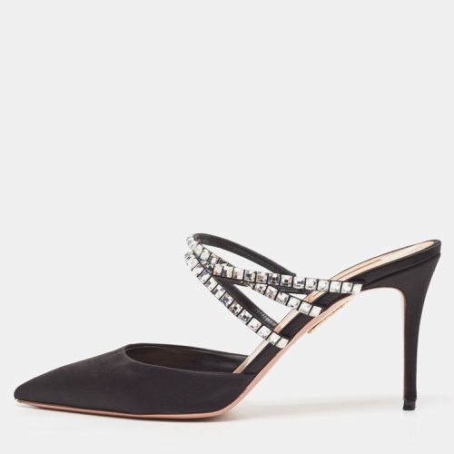 Aquazzura Black Satin Crystal Embellished Mules Size 40.5 - Aquazzura - Modalova