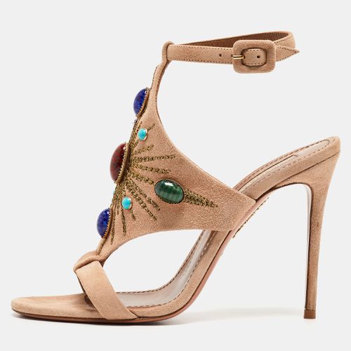 Suede Embroidered and Studded T-Bar Ankle Strap Sandals Size 37 - Aquazzura - Modalova