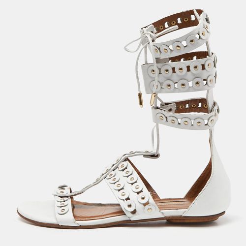 Aquazzura White Studded Leather Strappy Gladiator Flat Sandals Size 37 - Aquazzura - Modalova