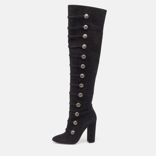 Aquazzura Black Suede Buttons Embellished Over The Knee Boots Size 39 - Aquazzura - Modalova