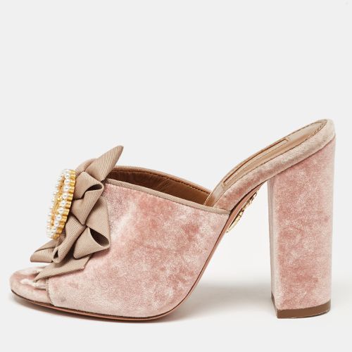 Aquazzura Pink Velvet and Fabric Embellished Slide Sandals Size 36 - Aquazzura - Modalova