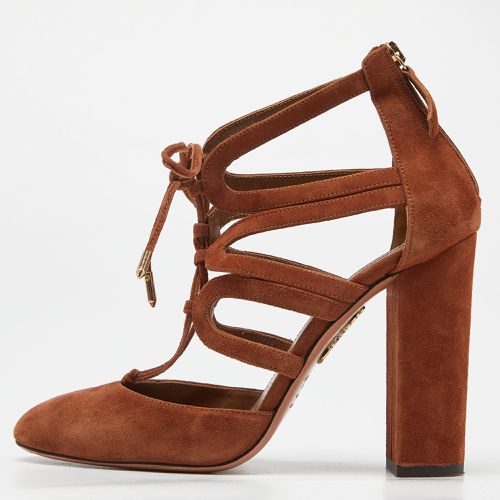 Aquazzura Brown Suede Lace Up Block Heel Pumps Size 39 - Aquazzura - Modalova