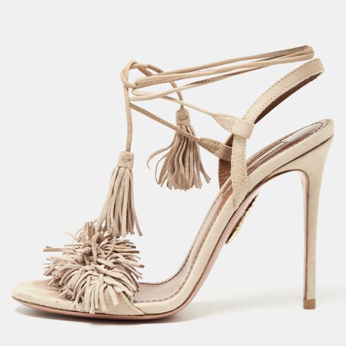 Aquazzura Beige Suede Wild Thing Fringe Ankle Wrap Sandals Size 35 - Aquazzura - Modalova