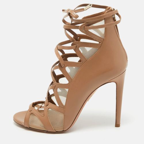 Aquazzura Beige Mesh Cut Out Lace Up Sandals Size 38 - Aquazzura - Modalova