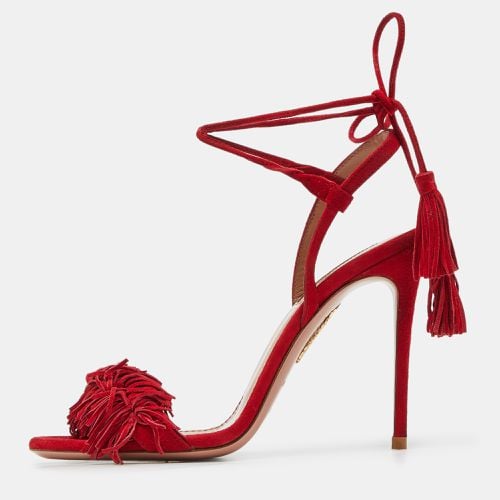 Aquazzura Red Fringed Suede Wild Thing Ankle Wrap Sandals Size 36 - Aquazzura - Modalova