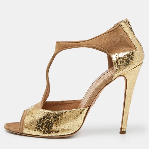 Aquazzura Beige/Gold Suede and Snakeskin Embossed Leather Pumps Size 39 - Aquazzura - Modalova