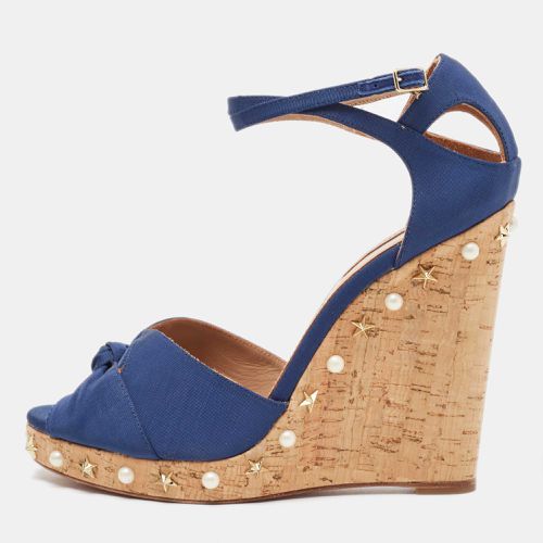 Aquazzura Blue Grosgrain Embellished Harlow Wedge Sandals Size 41 - Aquazzura - Modalova