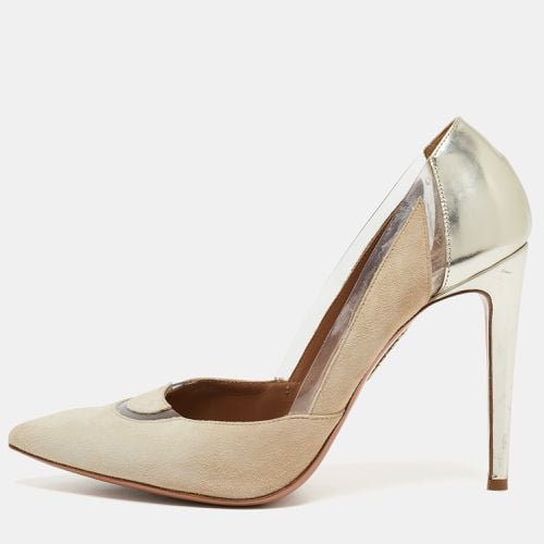 Aquazzura Beige/Gold Suede, Leather and PVC Pointed Toe Pumps Size 40 - Aquazzura - Modalova