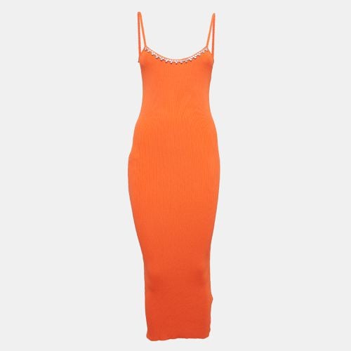 Area Orange Rib Knit Crystal Embellished Midi Dress M - Area - Modalova