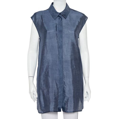 Armani Collezioni Navy Blue Striped Linen & Silk Sleeveless Long Shirt M - Armani Collezioni - Modalova