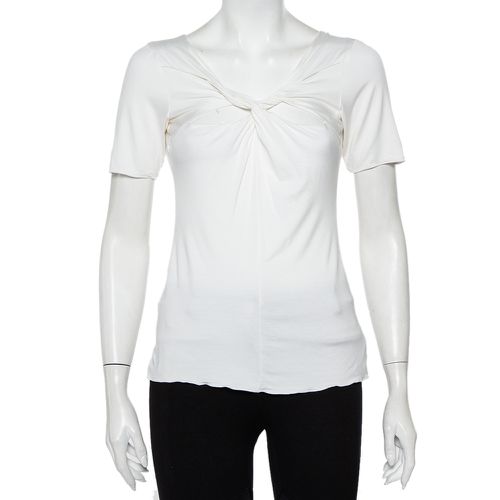 Armani Collezioni White Knit Draped Neck Detail Top M - Armani Collezioni - Modalova