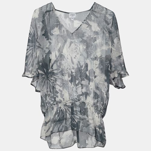 Armani Collezioni Grey Abstract Print Silk Sheer Blouse M - Armani Collezioni - Modalova