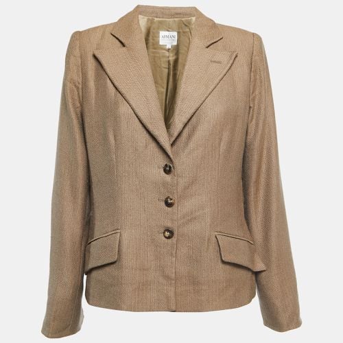 Armani Collezioni Dark Beige Patterned Wool Single Breasted Blazer L - Armani Collezioni - Modalova