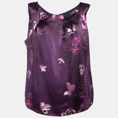 Armani Collezioni Purple Floral Print Silk Sleeveless Top L - Armani Collezioni - Modalova