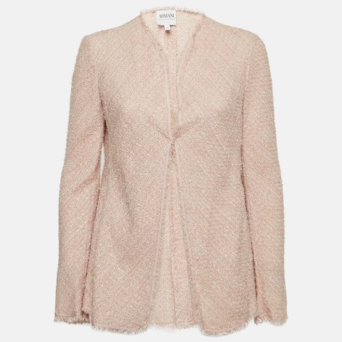 Armani Collezioni Pink Tweed Raw Edge Detail Cardigan L - Armani Collezioni - Modalova