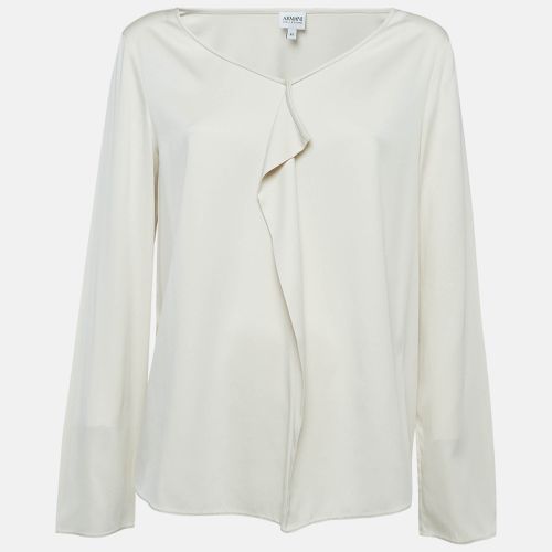 Armani Collezioni Cream Satin Silk Ruffled Blouse L - Armani Collezioni - Modalova