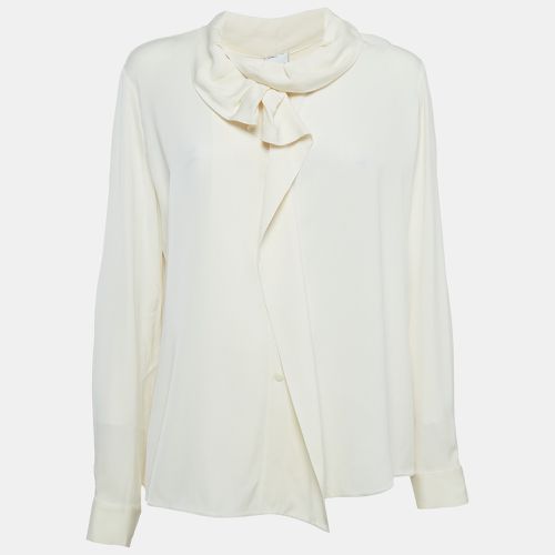 Armani Collezioni Off White Ruffled Satin Silk Shirt L - Armani Collezioni - Modalova