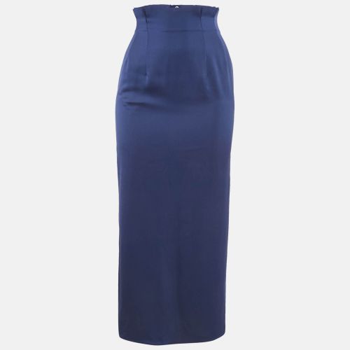 Armani Collezioni Blue Satin Pleated Maxi Skirt S - Armani Collezioni - Modalova