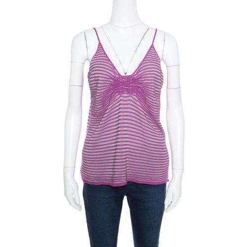 Armani Collezioni Purple Striped Knit Noodle Strap Top L - Armani Collezioni - Modalova