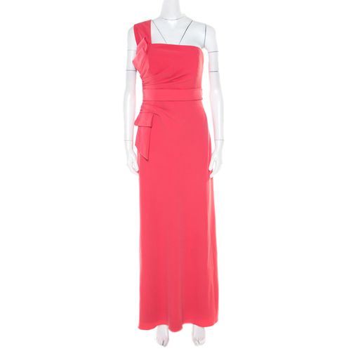 Armani Collezioni Salamander Pink Crepe Pleated Bow Trim One Shoulder Evening Gown M - Armani Collezioni - Modalova