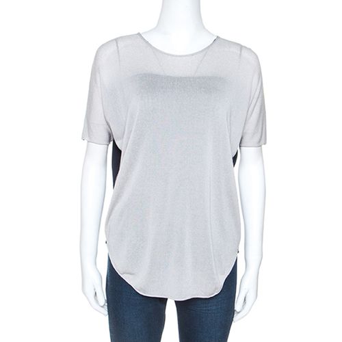 Armani Collezioni Grey Knit Contrast Back Detail Short Sleeve Top S - Armani Collezioni - Modalova