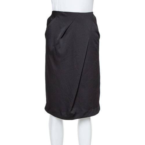 Armani Collezioni Black Georgette Draped Knee Length Skirt L - Armani Collezioni - Modalova