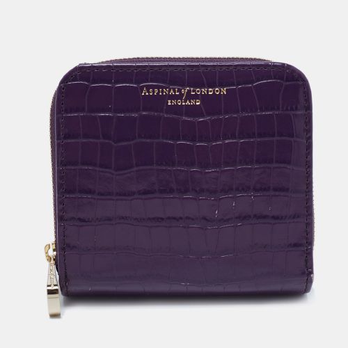 Aspinal of London Purple Croc Embossed Leather Zip Around Compact Wallet - Aspinal Of London - Modalova