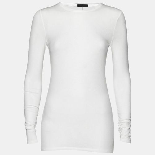 ATM White Rib Knit Long Sleeve Round Neck Top M - ATM - Modalova