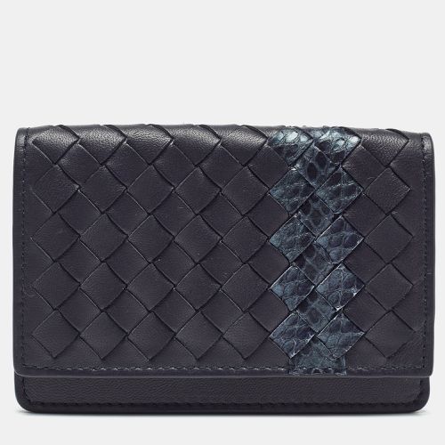 Bottega Veneta Navy Blue Intrecciato Leather and Snakeskin Business Card Holder - Bottega Veneta - Modalova