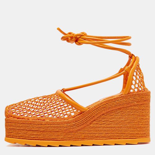 Bottega Veneta Orange Mesh and Leather Wedge Espadrille Ankle Wrap Pumps Size 39 - Bottega Veneta - Modalova