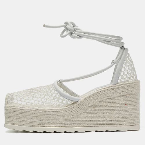 Bottega Veneta White Mesh and Leather Wedge Platform Espadrille Ankle Wrap Sandals Size 39 - Bottega Veneta - Modalova