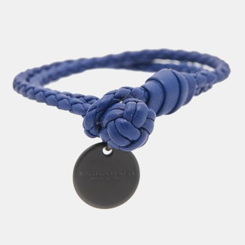 Bottega Veneta Blue Intrecciato Leather Gunmetal Tone Bracelet - Bottega Veneta - Modalova