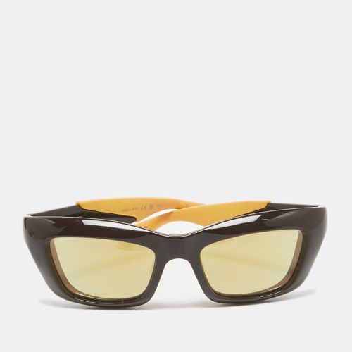 Bottega Veneta Brown/Yellow BV182S Mirrored Rectangle Sunglasses - Bottega Veneta - Modalova