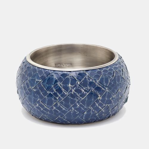 Bottega Veneta Blue Snakeskin Leather Sterling Silver Bangle Bracelet - Bottega Veneta - Modalova