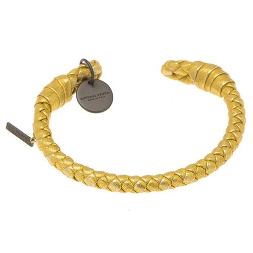 Bottega Veneta Intrecciato Nappa Gold Tone Open Cuff Leather Bracelet M - Bottega Veneta - Modalova