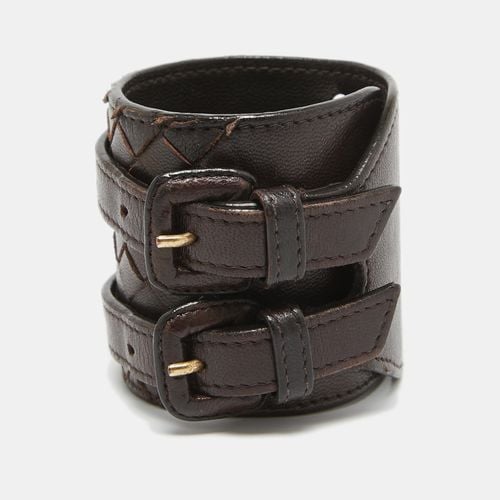 Bottega Veneta Dark Brown Intrecciato Leather Double Buckle Wrap Bracelet - Bottega Veneta - Modalova