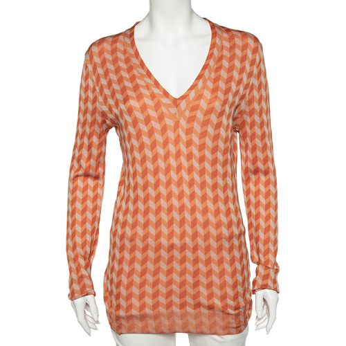 Bottega Veneta Orange Chevron Knit V-Neck Long Sleeve Sweater M - Bottega Veneta - Modalova