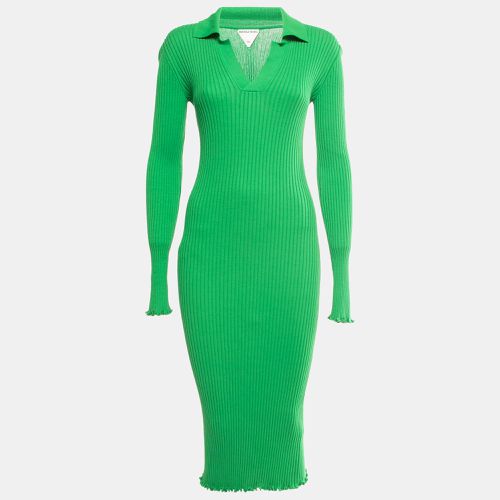 Bottega Veneta Green Ribbed Cotton Knit Collared Dress M - Bottega Veneta - Modalova