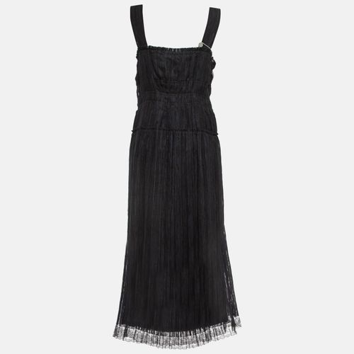 Bottega Veneta Black Silk Blend Pleated Lace Trim Midi Dress L - Bottega Veneta - Modalova