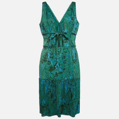 Blue/ Marble Print Satin Plisse Short Dress M - Bottega Veneta - Modalova