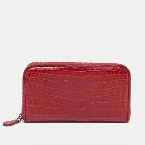 Bottega Veneta Red Crocodile Zip Around Wallet - Bottega Veneta - Modalova