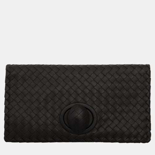 Dark Leather Intrecciato Folded Clutch Bag - Bottega Veneta - Modalova