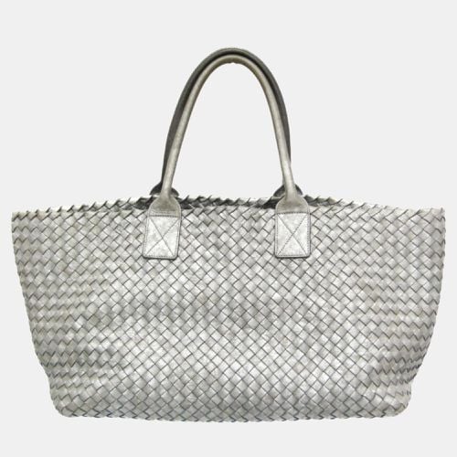 Bottega Veneta Silver Intrecciato Cabas MM Leather Tote Bag - Bottega Veneta - Modalova